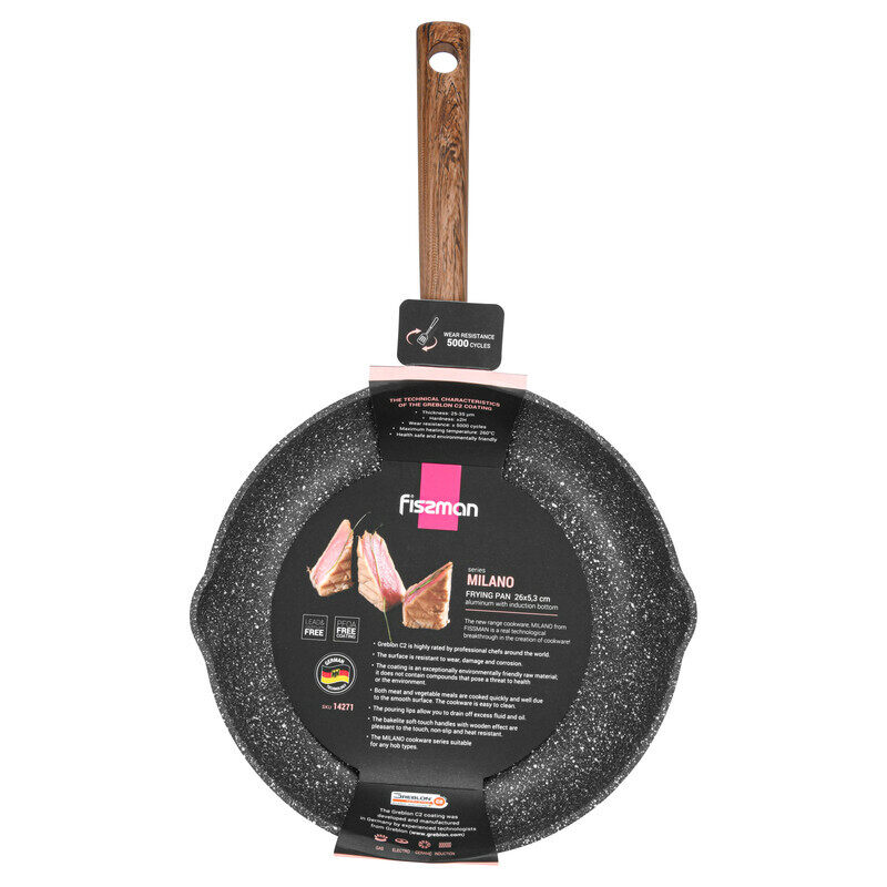 

Fissman 26cm Milano Aluminium Round Frying Pan with Induction Bottom, 26x5.3 cm, Black