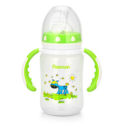 Fissman Baby Feeding Bottle with Wide Neck and Handles, Green/Clear