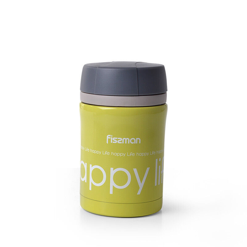 

Fissman Stainless Steel Vacuum Food Jar with Wide Mouth, Yellow/Grey