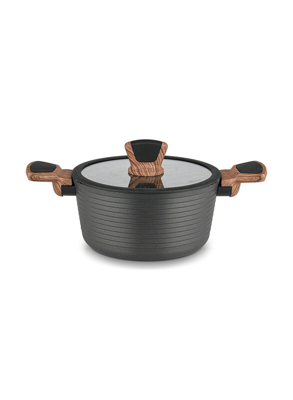 

Fissman 20cm Daimond Aluminum StockPot with Glass Lid, 14304, 33x15x20, Black