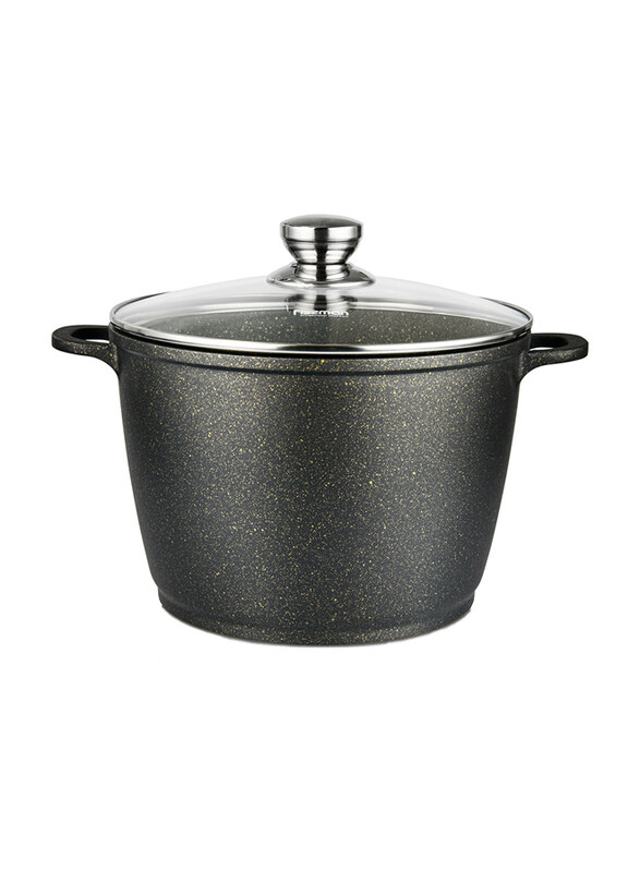 

Fissman 28cm Emma Non-Stick Round Cooking Pot with Glass Lid and Induction Bottom, 14361, 35x27.5x28 cm, Black