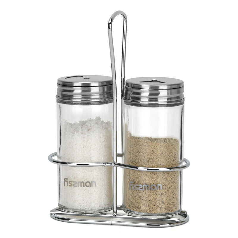 

Fissman 2-Piece Glass Condiments Organizer with Stand, Clear