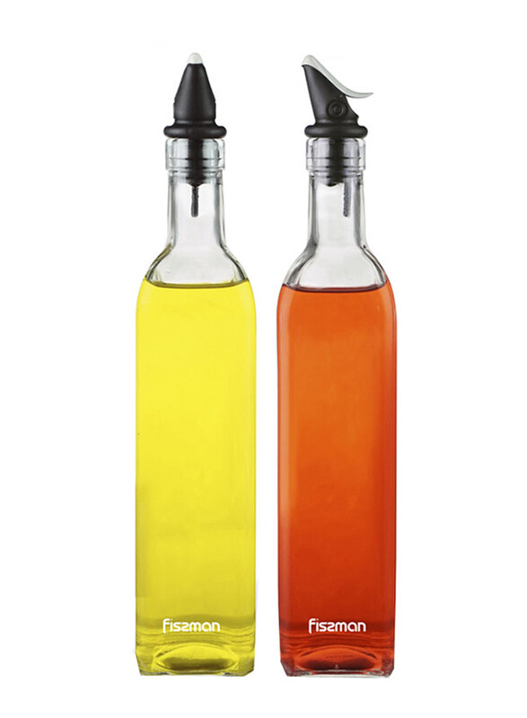 

Fissman 2-Piece Oil & Vinegar Glass Bottle Pouring Dispenser, Clear