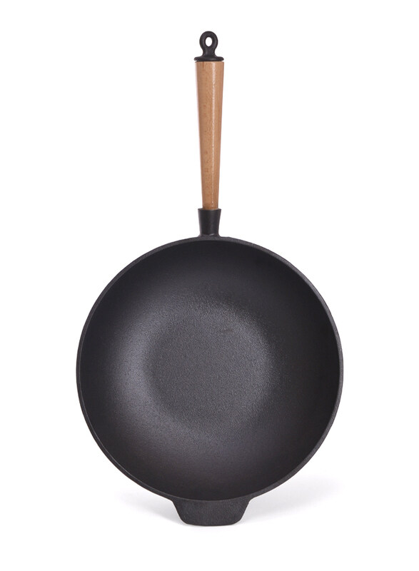 

Fissman 29cm Cast Iron Wok with Wooden Handle, 4140, 50x8.5x30, Black