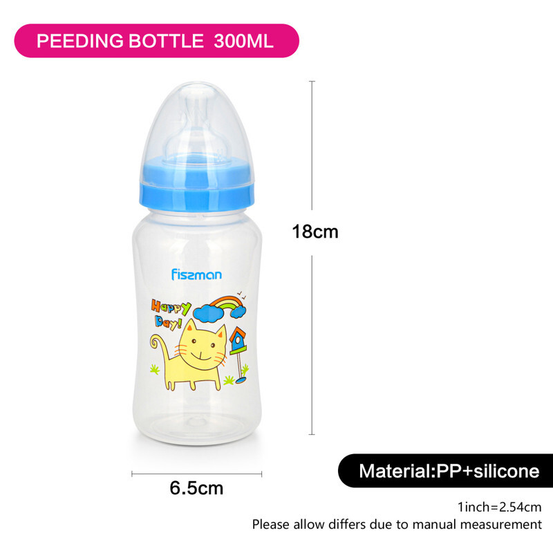 Fissman Baby Feeding Bottle with Wide Neck, 300ml, Clear/Blue