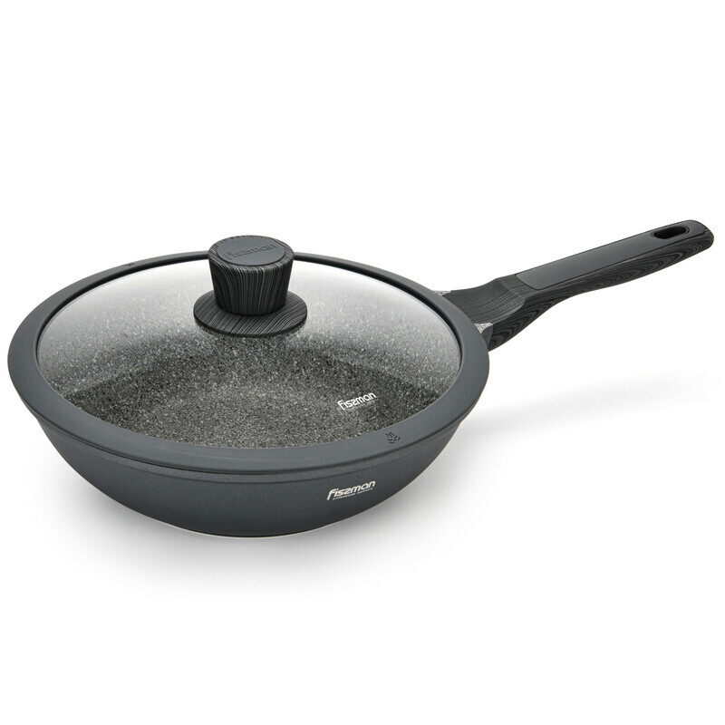 

Fissman 28cm Prestige Aluminium Wok with Non-Stick Coated Steel & Induction Bottom, 28x8cm, Dark Grey