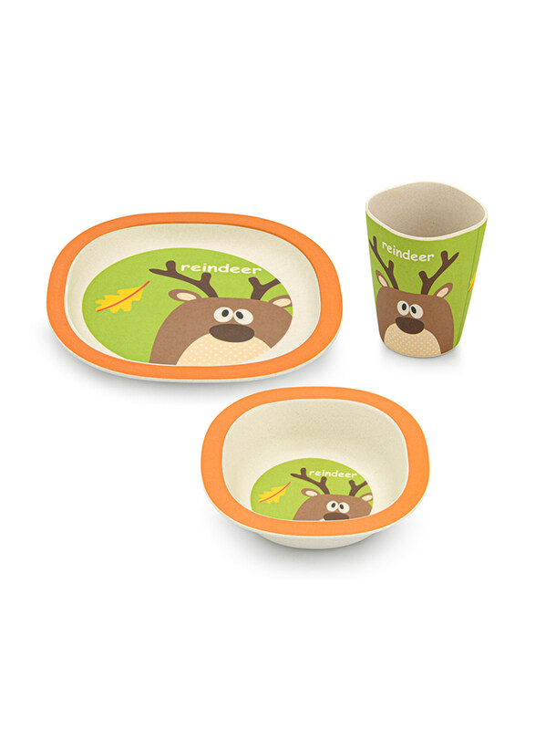 

Fissman Deer Bamboo Fibre Kids Dinner Set, 3-Pieces, Orange