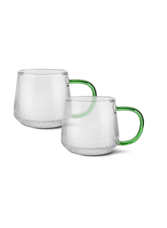 

Fissman 320ml 2-Piece (Heat Resistant Glass) Tea Coffee Cup Set, Clear/Green