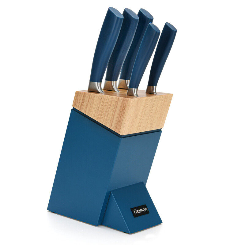 

Fissman 6-Piece Gandalf 3Cr14 Stainless Steel Knife Set with Wooden Block, Blue/Silver