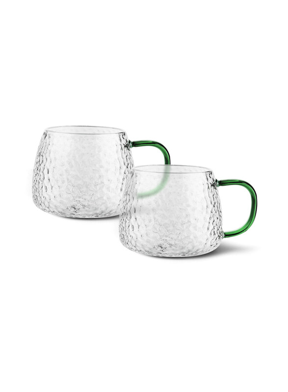 

Fissman 420ml 2-Piece (Heat Resistant Glass) Tea Coffee Cup Set, Clear/Green