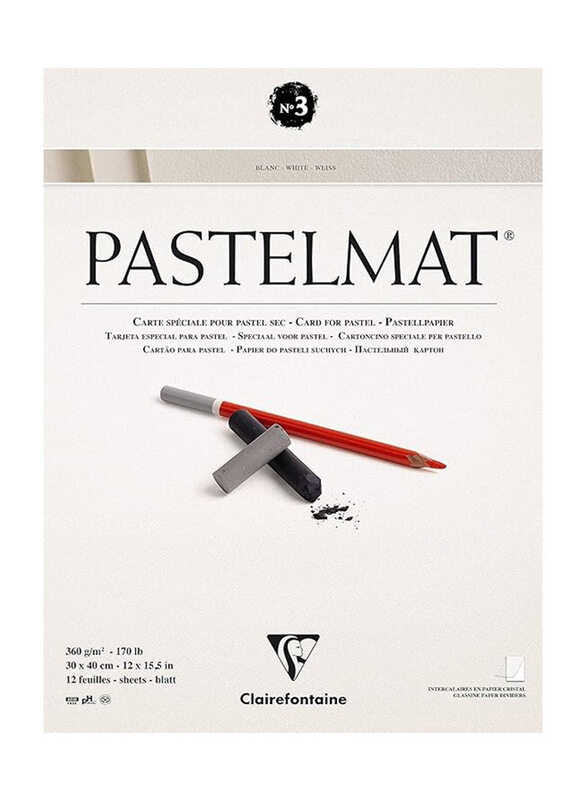 

Clairefontaine Pastelmat Glued Pads, 12 x 15 3/4", 360gsm, 12 Sheets, White