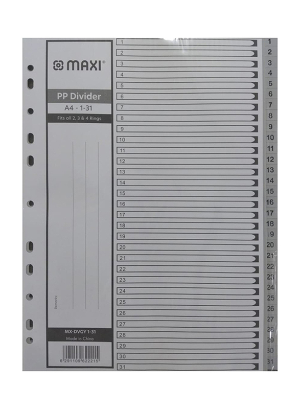 Maxi Libra A4 1-31 Plastic Divider, Grey