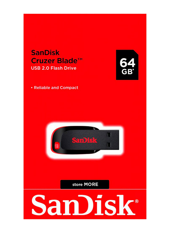SanDisk 64GB Cruzer Blade USB 2.0 Flash Drive, Black/Red