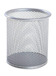 Deluxe Round Metal Mesh Pen Holder, Silver