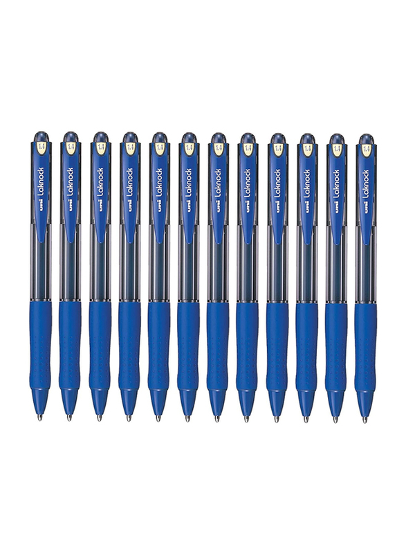 Mitsubishi 12-Piece Uniball Laknock Ballpoint Pen, 1.4mm, Blue