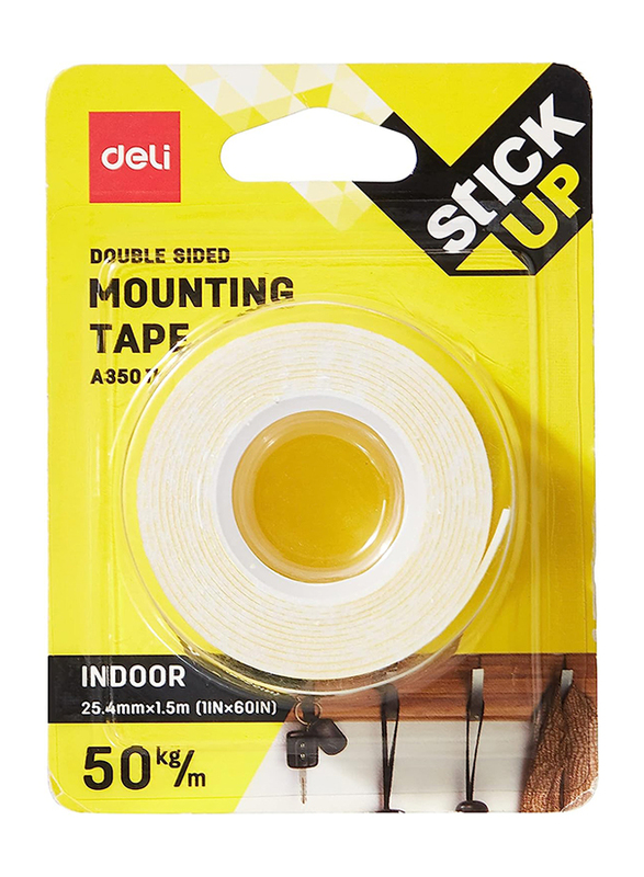 Deli Stick Up Double Sided Mounting Tape, 25.4mm x 1.5m, White