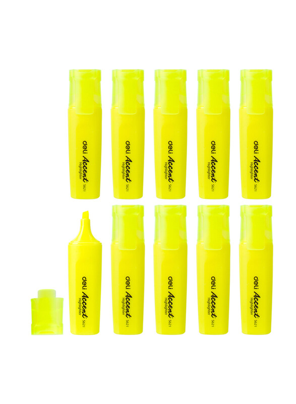 Deli 10-Piece ES621 Chisel Highlighter, Yellow