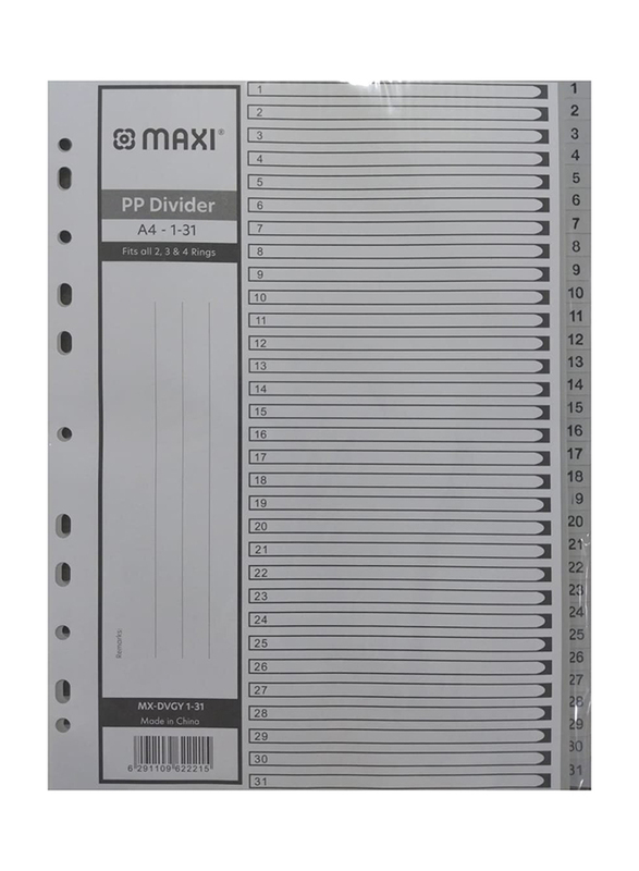 Maxi PP 1-31 Divider, A4 Size, Grey