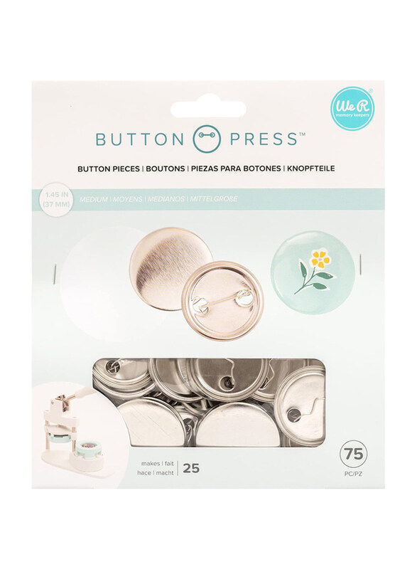 

We R Memory Keepers Button Press Pin Back Refill Med, 25 Pieces, Silver