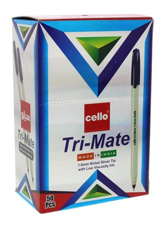 Cello 50-Piece Tri-Mate Ball Pen, 1.0mm, Black