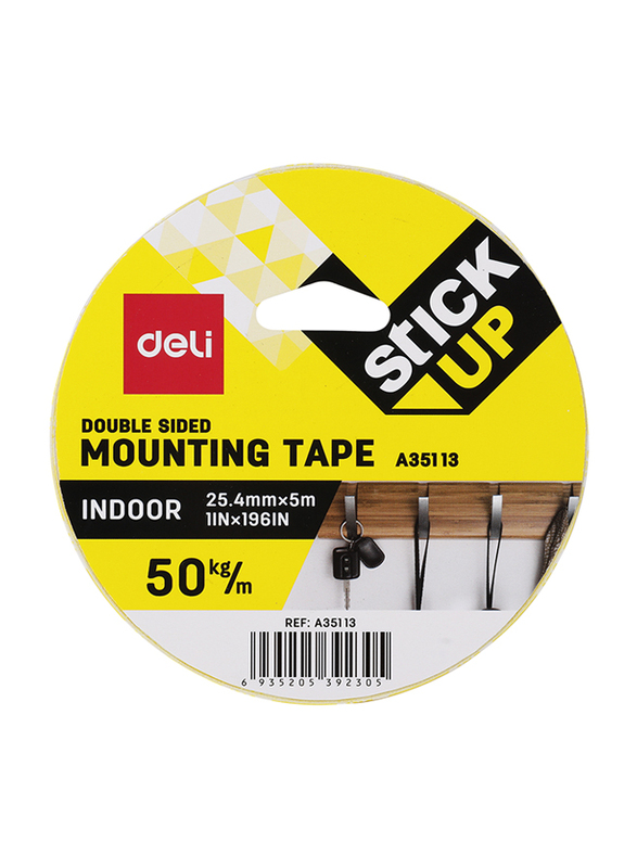 Deli Stick Up Double Sided Mounting Tape, 25.4mm x 5m, White