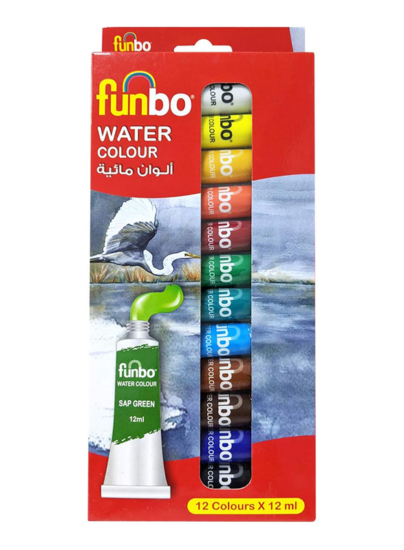 Funbo Water Colour Paint Set, 12ml, 12 Colours, Multicolour