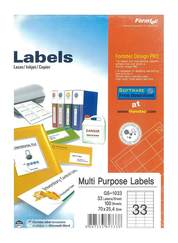

Formtec Label 3300 Labels, 70x25mm, A4 Size, 100 Sheet, White
