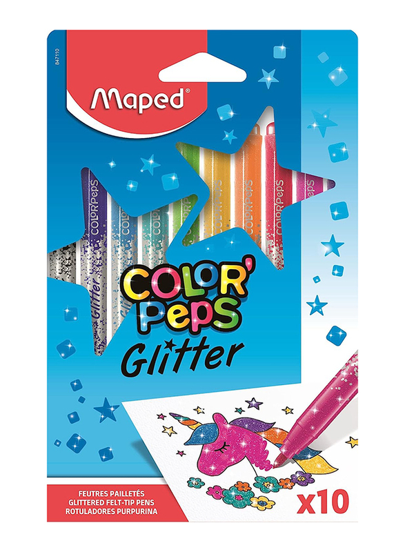 Maped Felt Tip Pens Glitter, 10 Colours, Multicolour