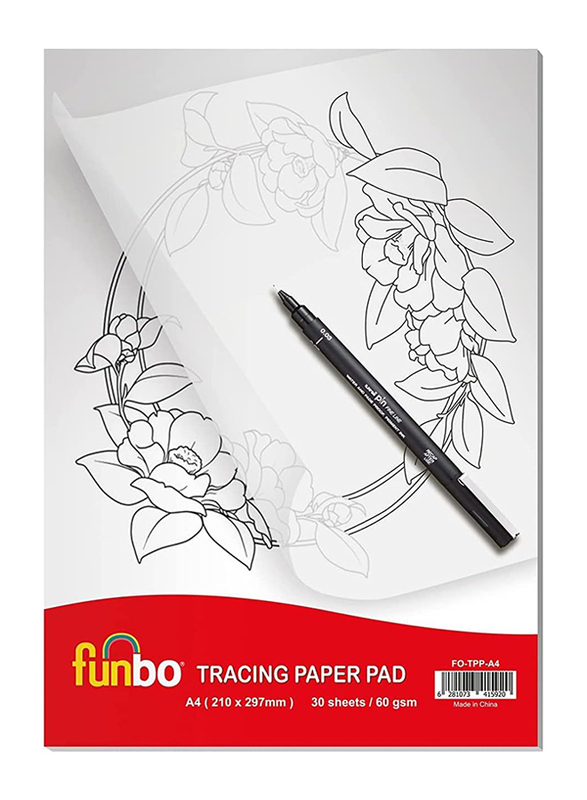 Funbo A4 Cleak Transparent Tracing Paper, 30 Sheets, White