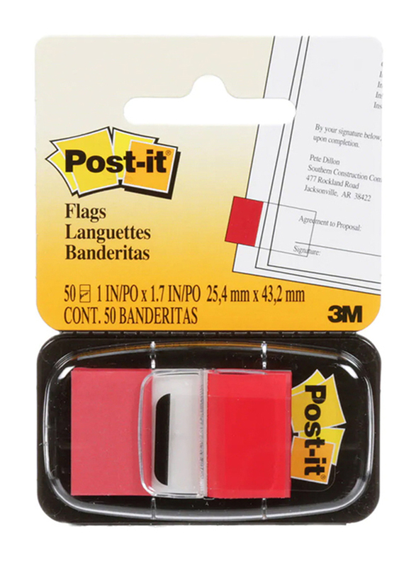 3M Post-It Tape Index Flag Sticky Notes, 25.4 x 43.2mm, 50 Sheet, Red