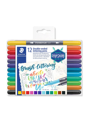 Staedtler Brush Double-Ended Lettering Pens, 12 Pieces, Multicolour