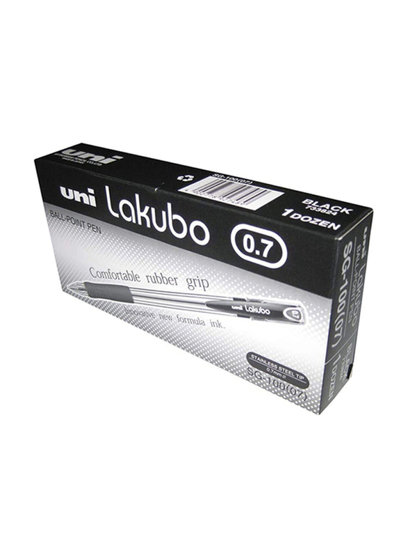 Mitsubishi 12-Piece Lakubo Tip Ballpoint Pen, 0.7mm, Black