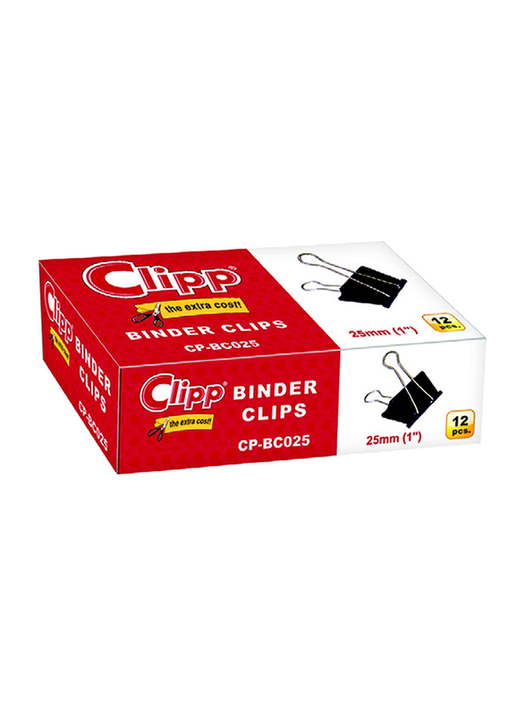 Clipp Binder Clips, 25mm, 12 Pieces, Black