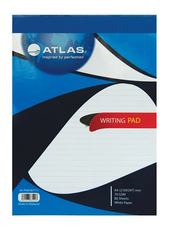 

Atlas Writing Pad, 80 Sheets, 70 GSM, A4 Size, AS-PWA487111, Blue/White