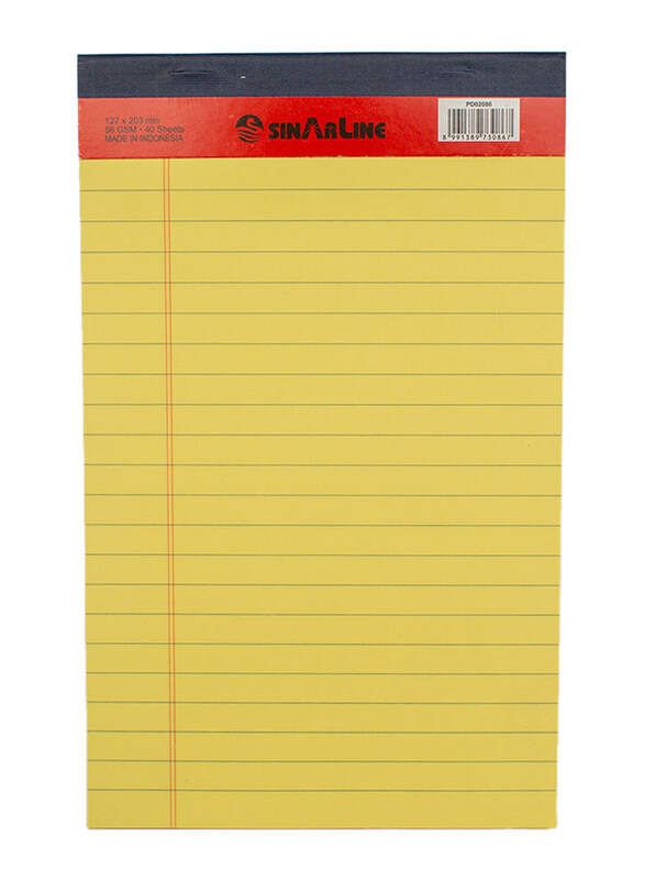 

Sinarline Legal Pad, 40 Sheets, A4 Size, 5 x 8 Inch, Yellow