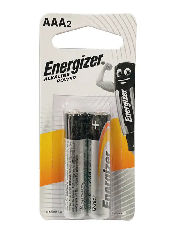 Energizer 2 Piece AAA Alkaline Battery, Silver/Black