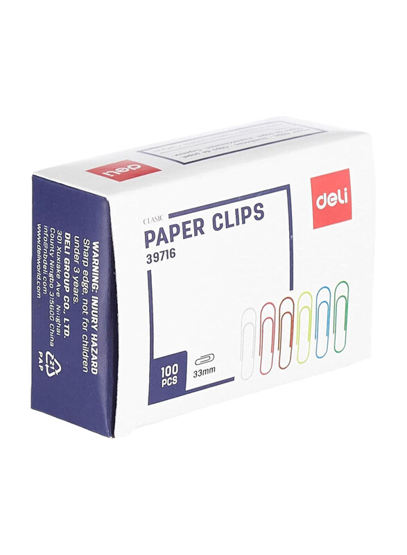 Deli Paper Clips, 100 Pieces, Assorted Color