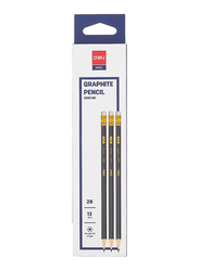 Deli 12-Piece 2B Graphite Pencil With Eraser Set, Dark Blue