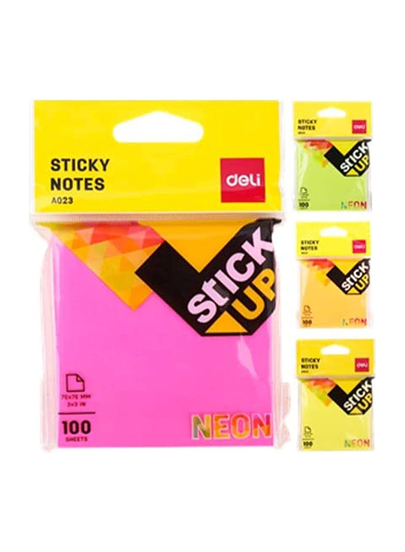 Deli Stick Up Sticky Notes, 100 Sheets, 76 x 76mm, Multicolour