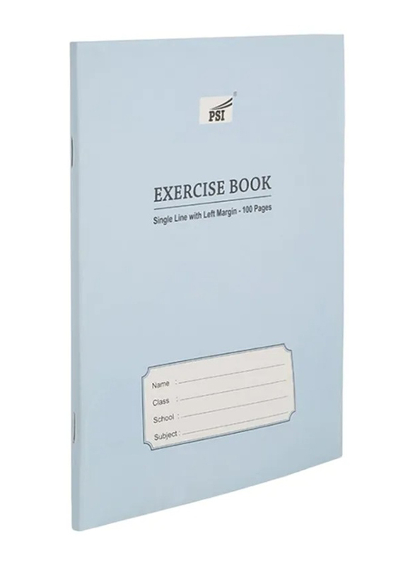 PSI Exercise Single Line Book with Left Margin, 100 Sheets, Aqua