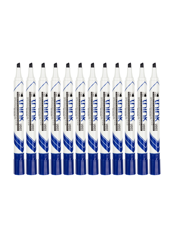 Deli 12-Piece EU00230 Chisel Tip Dry Erase Marker, Blue