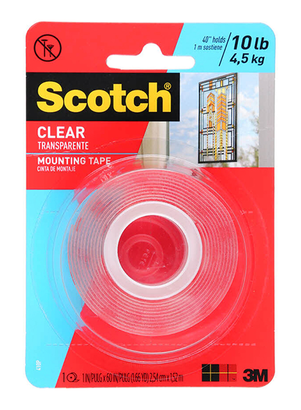 3M Scotch 1.52mx2.54cm Mount Double Sided Mounting Tape, Clear