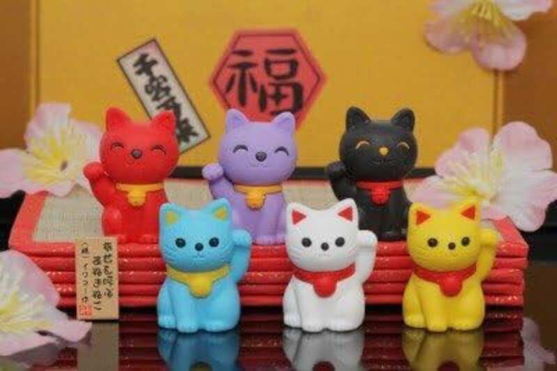 

Iwako Maneki Neko Erasers with New Version Lucky Cat Shape, Multicolour
