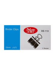 Deluxe Binder Clip 15mm 1/2 Inch, DE-113, 12 Pieces, Black