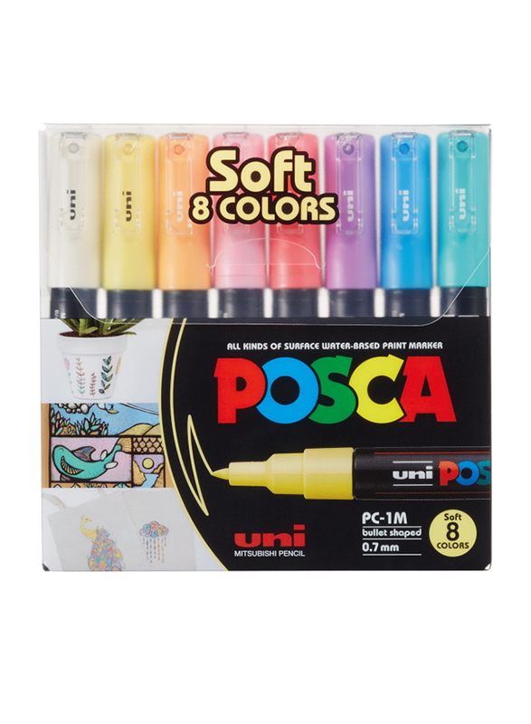 Uni Posca PC-1M Soft Colours Marker, 8 Piece, Multicolour