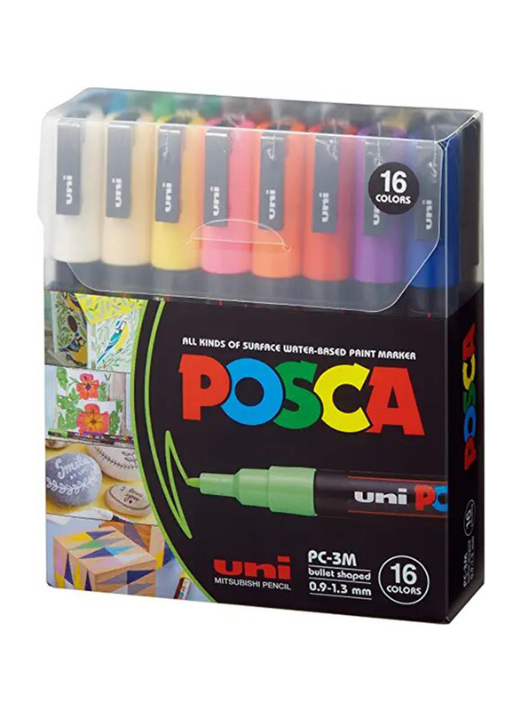 Uni Posca PC-3M Bullet Marker, 16 Piece, Assorted Colours
