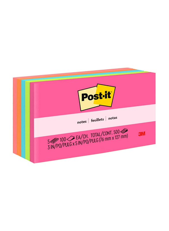 3M 3 x 5 Inch Post-it Notes, 655-5PK, Multicolour