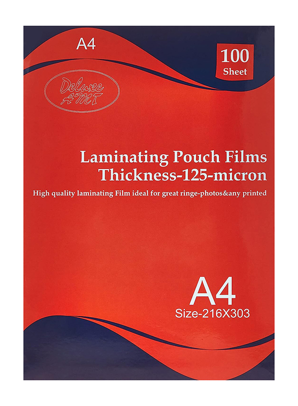 Deluxe Laminating Pouch Films, A4 Size, 125 Micron, 100 Pouches, Red