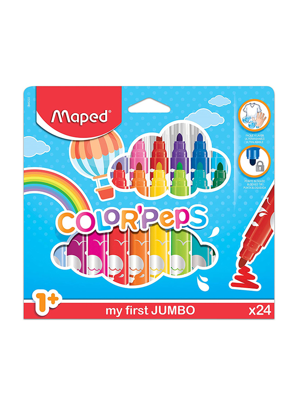 Maped Colour Peps Maxi Washable Felt Markers, 24 Colour, Multicolour