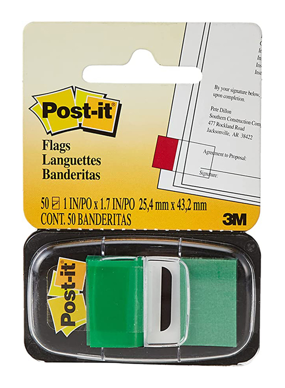 3M Post-It Tape Index Flag Sticky Notes, 25.4 x 43.2mm, 50 Sheet, Green